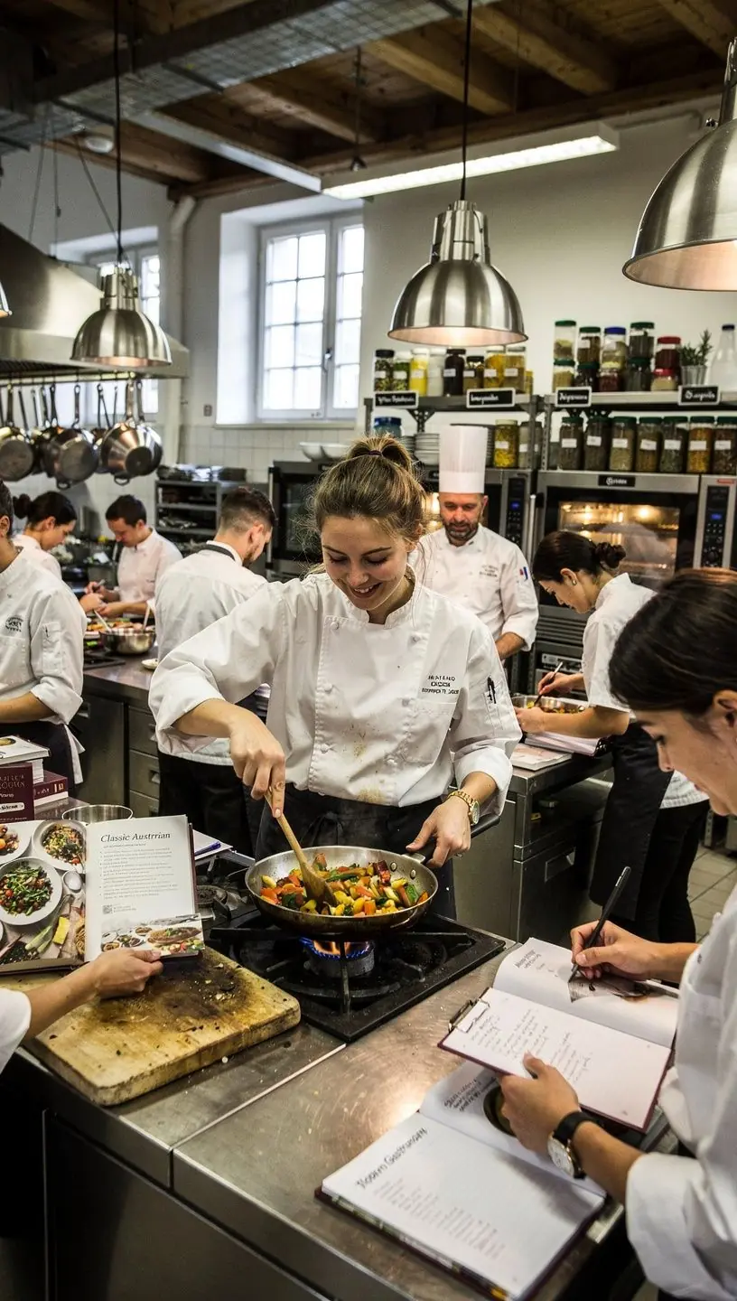Eine Sammlung von Kochbüchern, die auf einem Regal angeordnet sind, mit verschiedenen kulinarischen Themen.