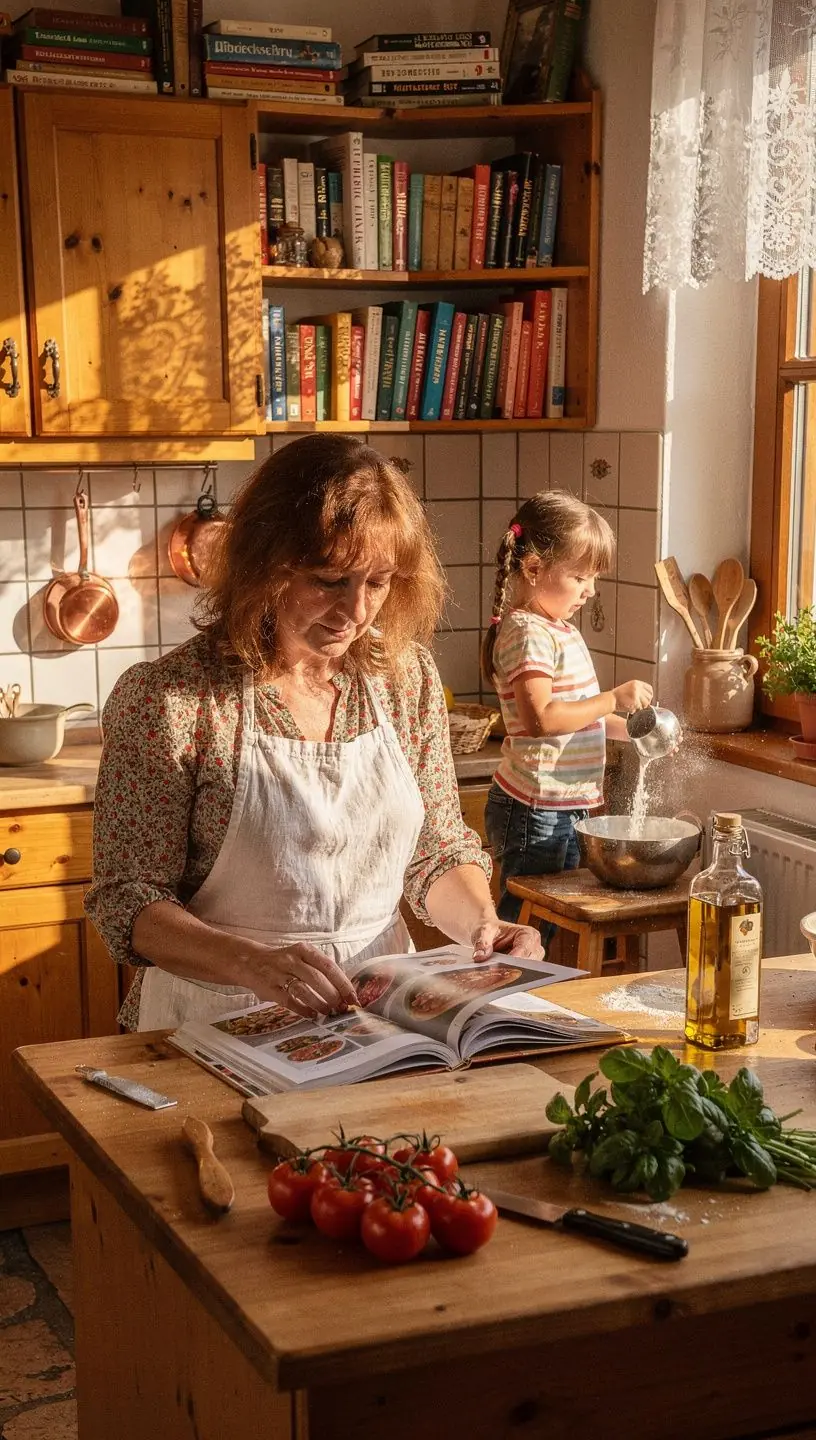 Ein stilvolles Kochbuch mit traditionellen österreichischen Rezepten auf einem Holztisch.