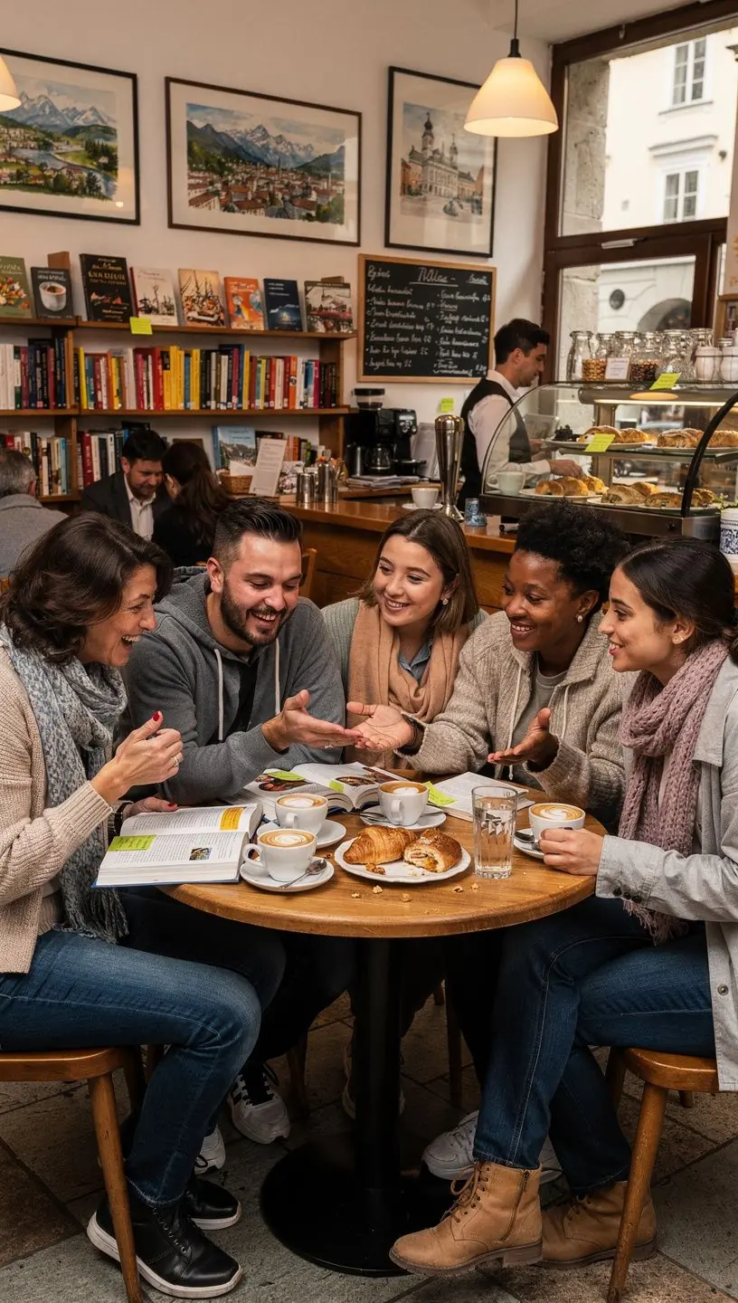 Ein offenes Kochbuch mit handgeschriebenen Rezepten und bunten Bildern von Gerichten.