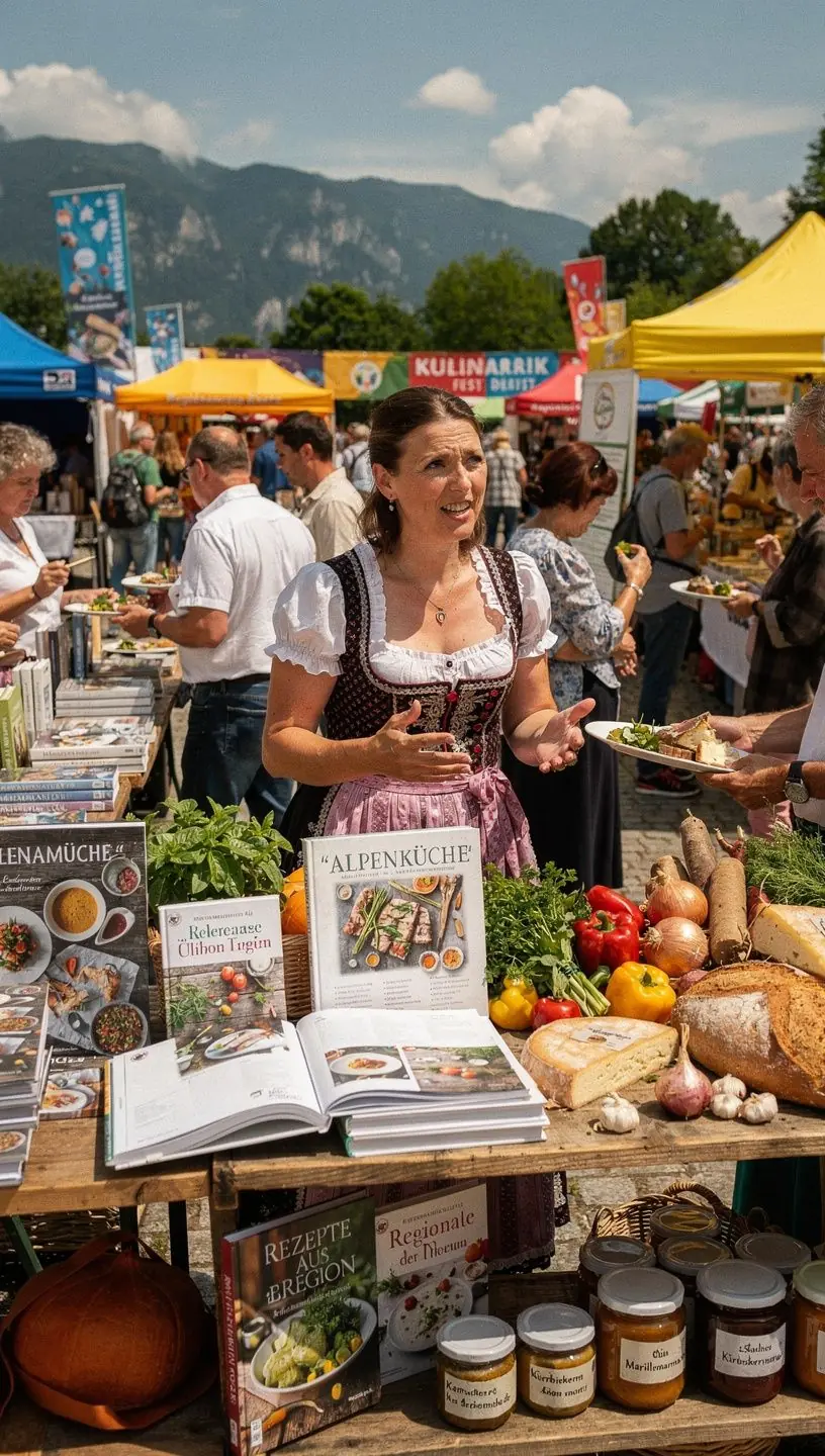Eine stilvolle KГјchenszene mit einem Koch, der ein Gericht zubereitet und dabei ein Rezeptbuch konsultiert.