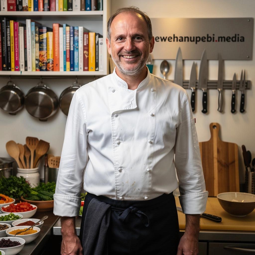 Ein Koch, der eine traditionelle österreichische Speise in der Küche zubereitet.